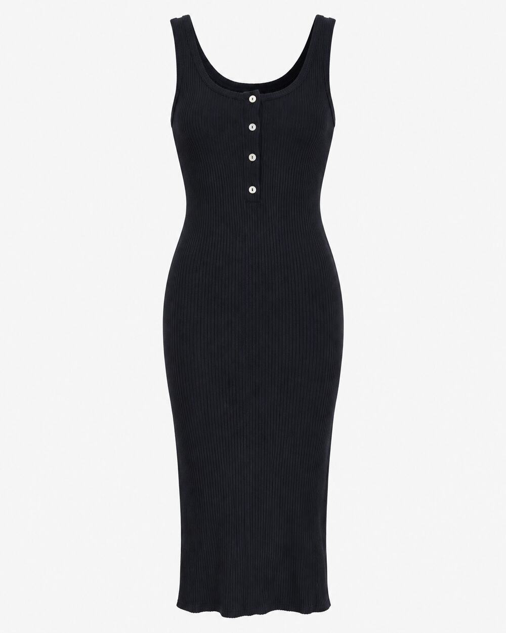 NWT Tobi Black Ribbed Henley Bodycon Midi Tank Dress Button Front Y2K Medium